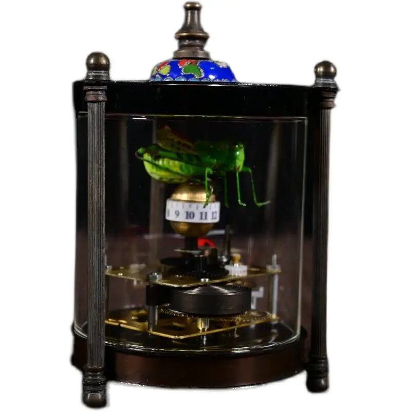 Exquisite Collectible Copper Carved Dragonfly Ladybird Mechanical Table Clock Top Color Random Vintage Desk Clock Home Decor