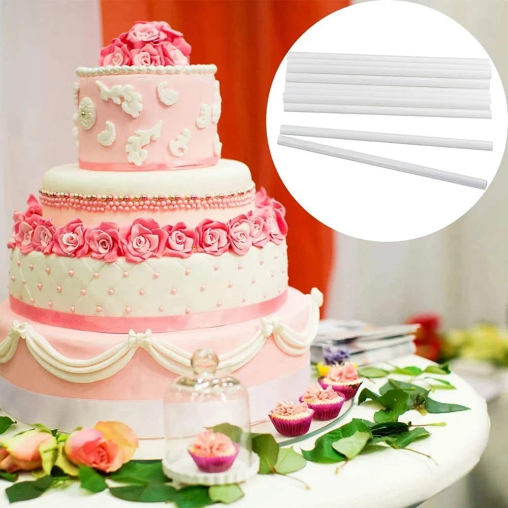 50 PCS Plastic White Cake Dowel Rods for Tiered Cake Construction and Stacking (0.4 Inch Diameter 9.5 Inch Length)