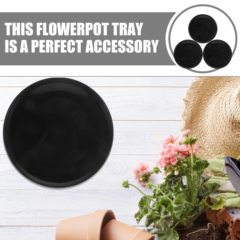 

3pcs Large Black Flower Pot Saucers Durable Plant Trays Round Drip Tray Water Resistant Use Storage Practical