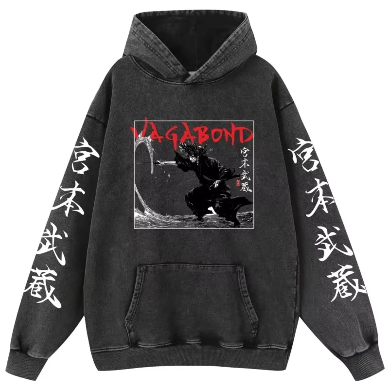 Japan Anime Vagabond Musashi Miyamoto Printed Hooded Men Manga Cotton Hoodies Casual Vintage Streetwear Harajuku Male Sweatshirt