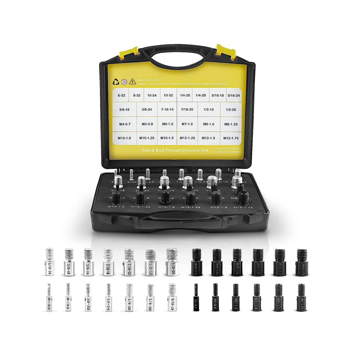 26Pcs Nut and Bolt Thread Checker- Thread Gauge Suitable for Detecting Fixed Bolts or Threaded Holes in Enclosed Areas