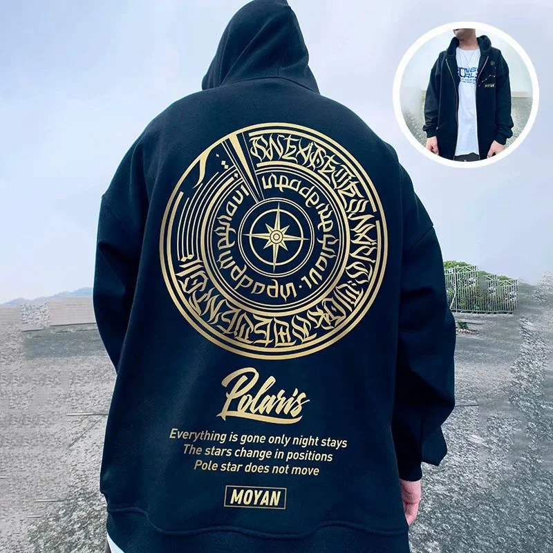 Polaris Graphic Print Zip Up Hoodies Men's Casual Aesthetic Sweatshirts Hip Hop Streetwear Hoodie Tops Harajuku y2k Clothes