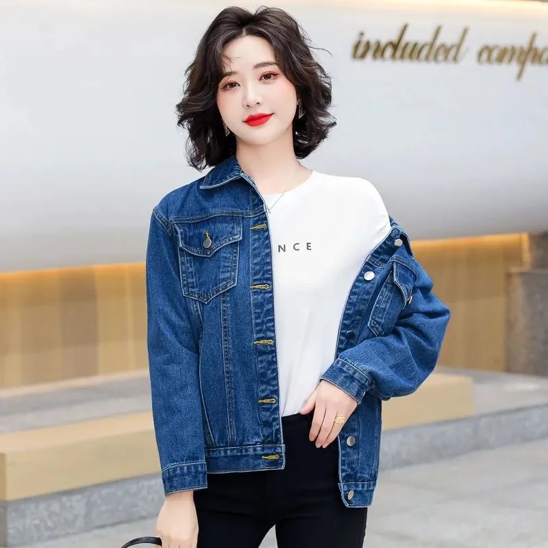 2024 New Spring Autumn Single-breasted Women Denim Jacket fashion Loose Long Sleeve Casual Jeans Coat Female outerwear tide R355