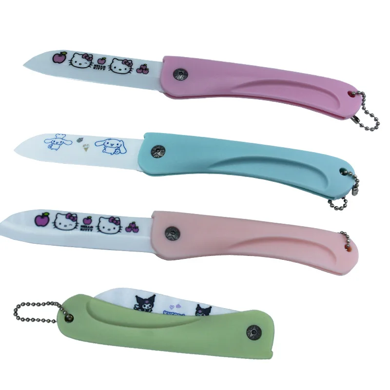 Hello Kitty Kawaii Sanrio Cartoon Anime Cinnamoroll Kulomi Ceramic Folding Fruit Knife Cute Pink Portable Knife