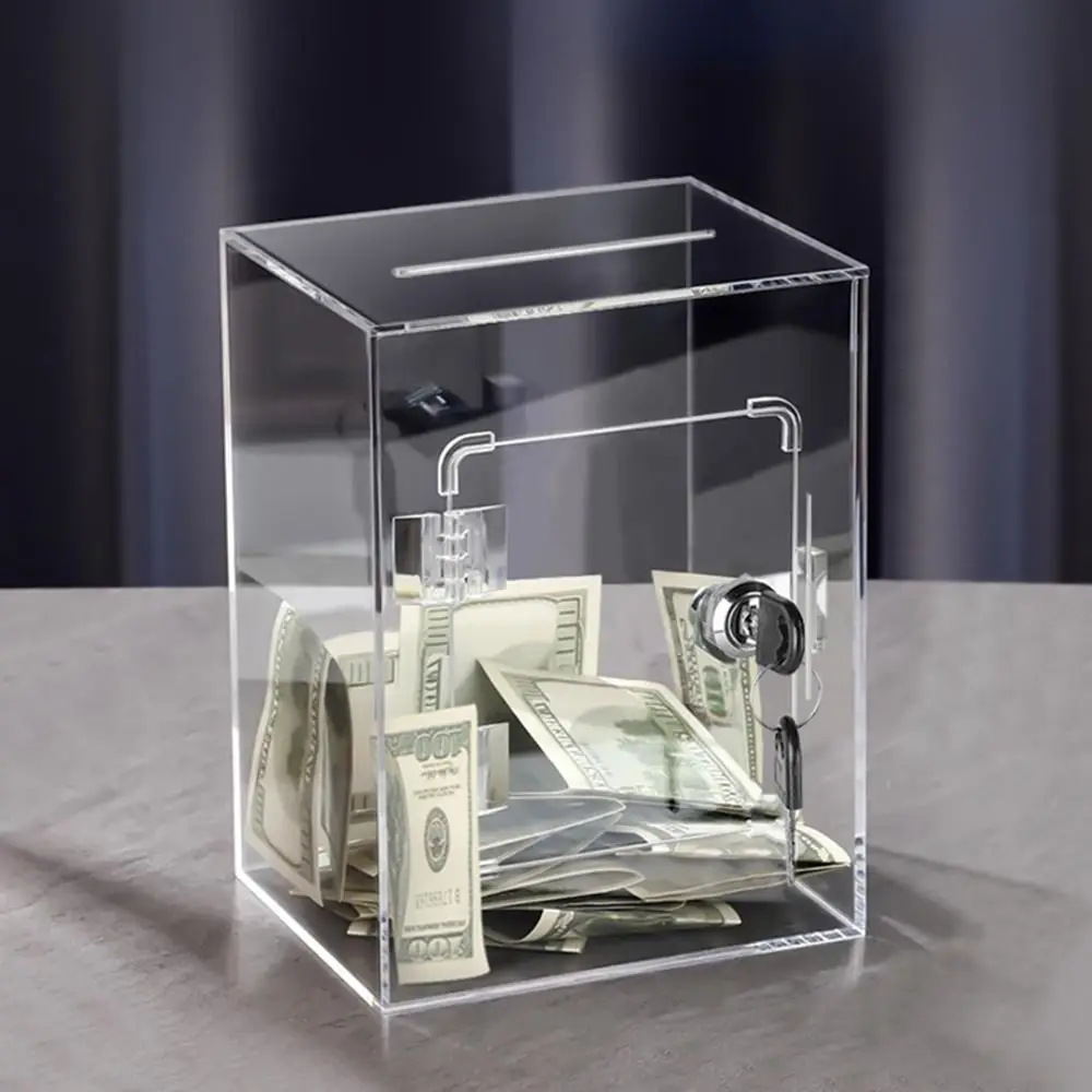 Sturdy Key Transparent Piggy Bank Large Capacity Openable Acrylic Savings Box Square Durable Money Container Coins