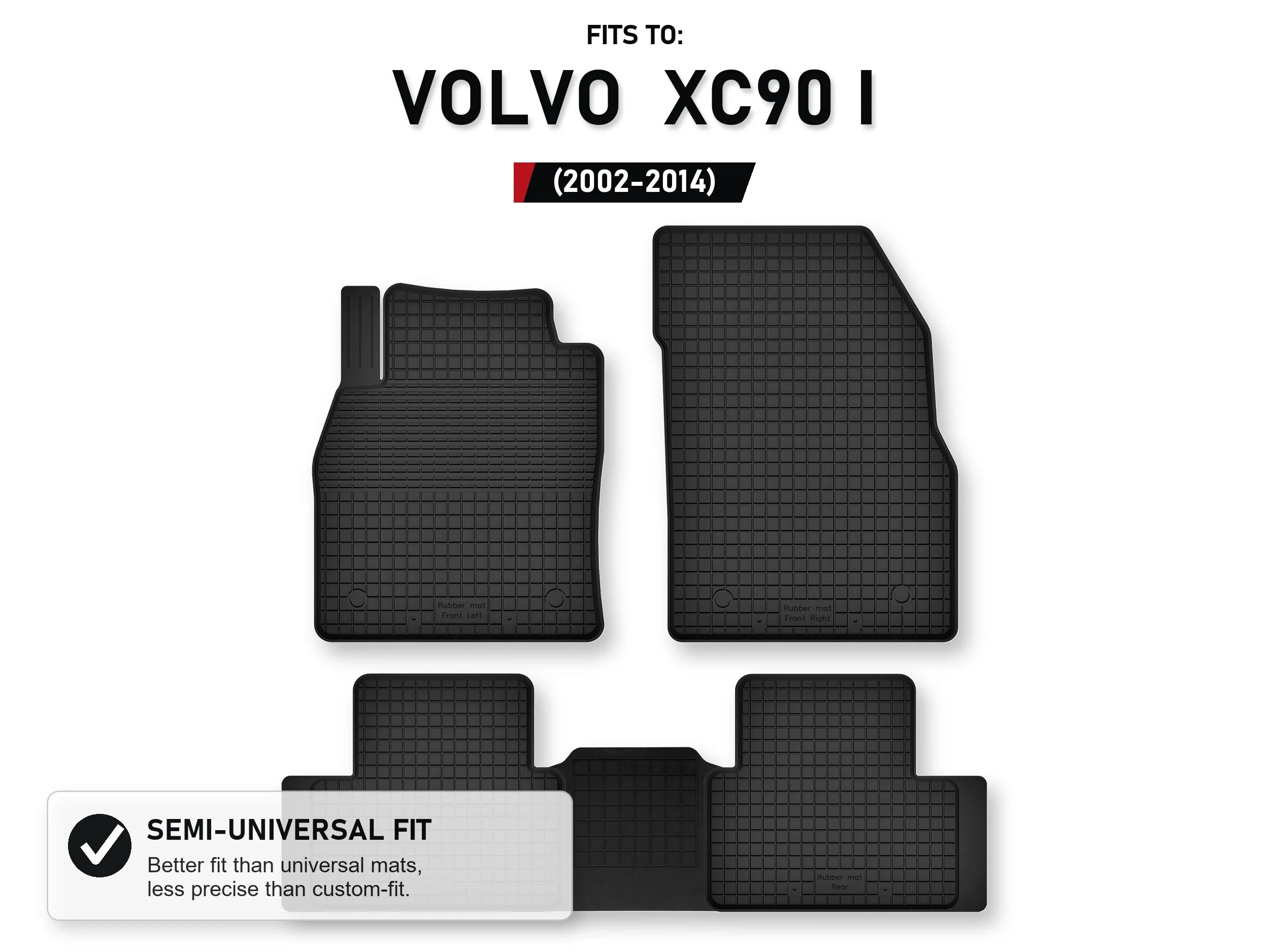 Rubberen mattenbak met tunnel voor: Volvo Xc90 I 2002-2014 5 stuks