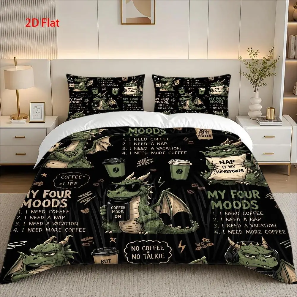 Three-Piece Quilt Cover Set Green Dragon Theme Duvet Cover Set Multi Size Quilt Cover Queen Size Bedroom Bedding Decoration Machine Washable Adult Boy Girl Bedroom