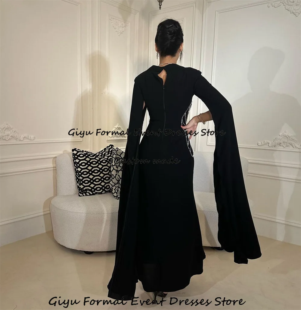 Giyu Elegant Black Prom Gown for Women Saudi Arabia Beading Ankle-Length Wedding Party Dress Evening Gown Dress