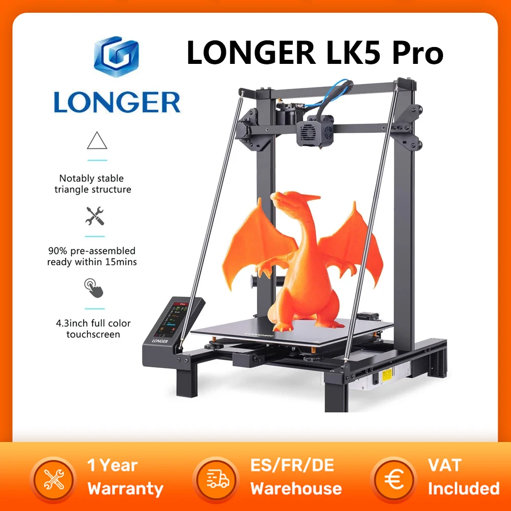 LONGER LK5 Pro imprimante 3D 90% conception triangulaire pré-assemblée grand ventilateur double zone d'impression 30*30*40 cm 4.3 ''écran tactile couleur