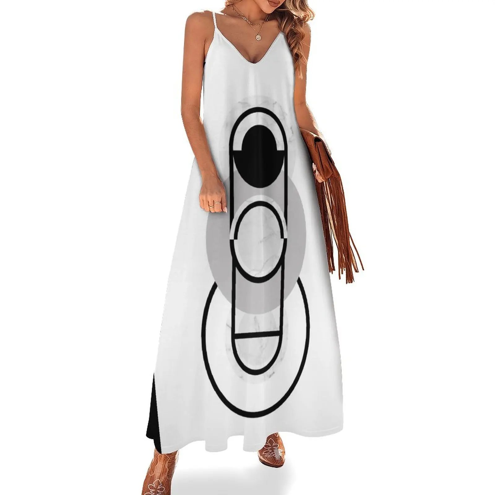 

Modern Geometric Marble Abstract Design Grey Black and White Sleeveless Long Dress clothes for woman women long dresses Dress