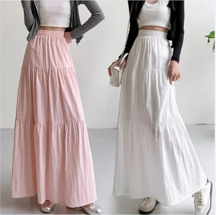 

New White Long Skirts for Women Summer Y2k Clothes Korean Fashion High Waist Harajuku Elegant Casual Dance Pink Skirt Woman 2025