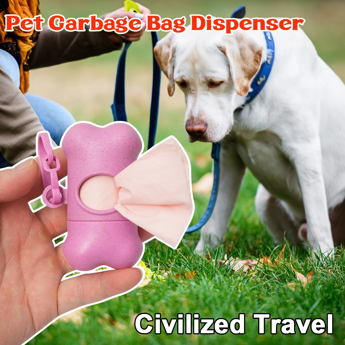 Pet Dog Cleaning Supplies Bone Shaped Pet Garbage Bag Dispenser for Dogs Carrying Cleaning Supplies When Going Out (7 Colors)