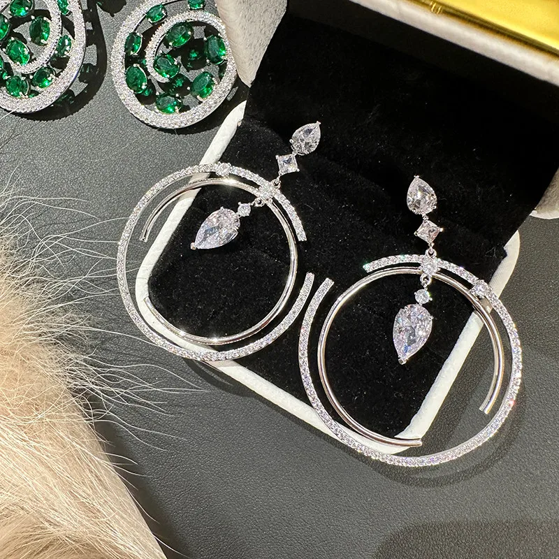 Elegant large circle fashion zircon earrings light luxury temperament