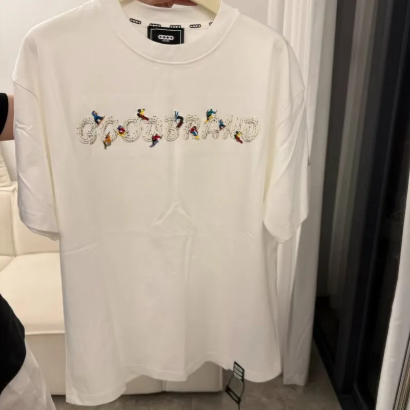 Camisetas divertidas con bordado 3D de helado para hombre y mujer, camisetas de manga corta con cuello redondo blanco para esquiar, camisetas transpirables de verano, ropa de calle