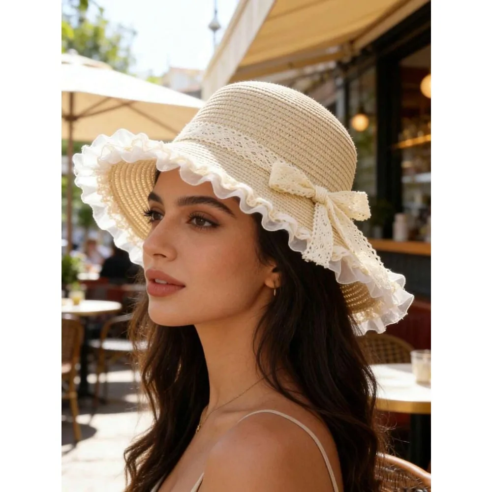 

1pc Elegant Straw Hat, Suitable For Spring And Summer Seasons. Suitable For Outdoor Activities, Beach, Travel And Vacation. Features Sun Protection, Breathability, Sweat Absorption, Multifunctionality And Portability.,Holiday,Festival