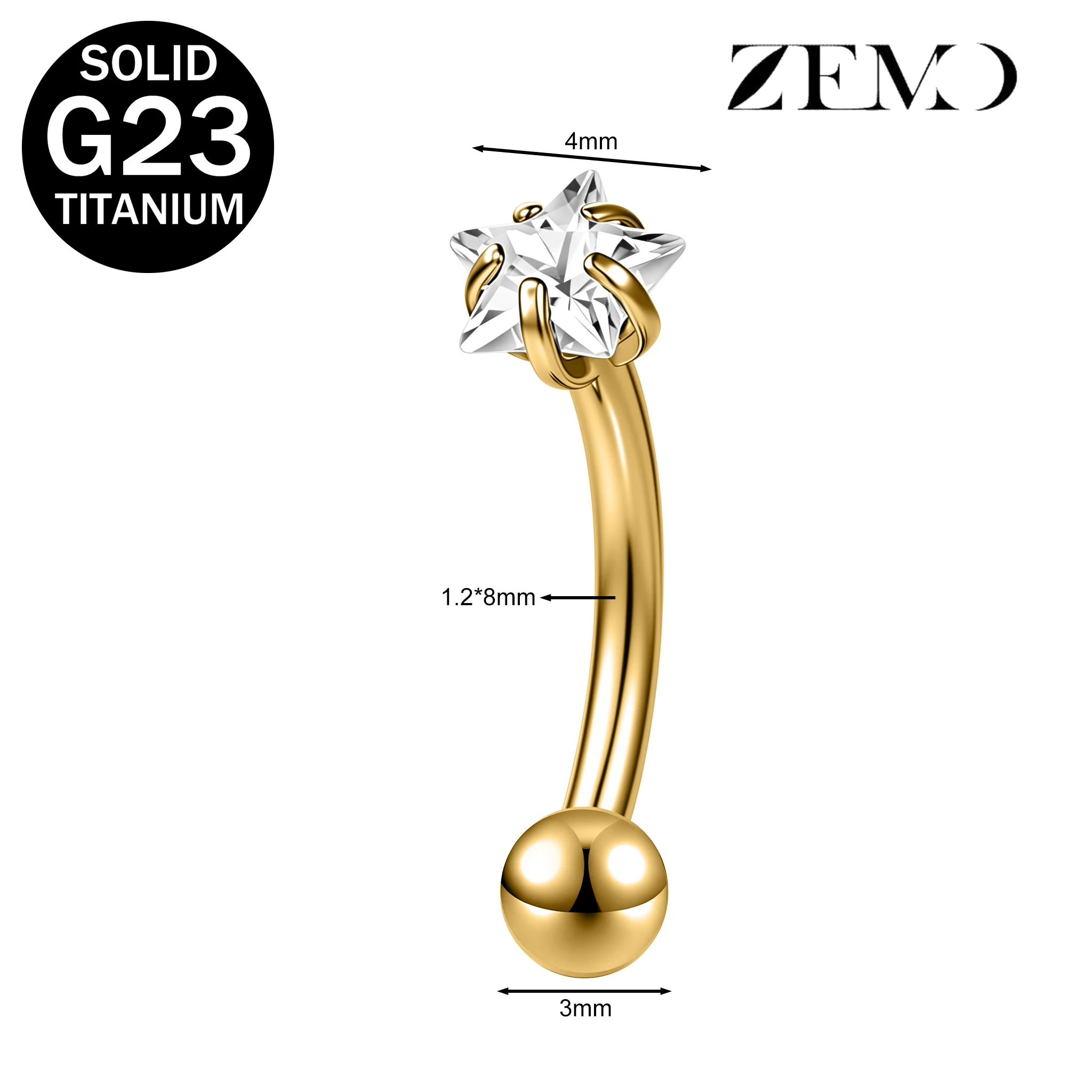 16G Titanium Eyebrow Ring with Star Zircon Earring
