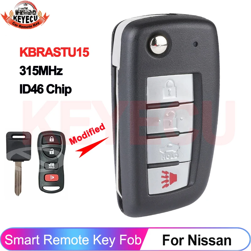 

KEYECU Upgraded Flip Fob 315MHz KBRASTU15 For Nissan Infiniti Altima Maxima Murano Sentra FX35 4 Buttons ID46 Chip Remote Key