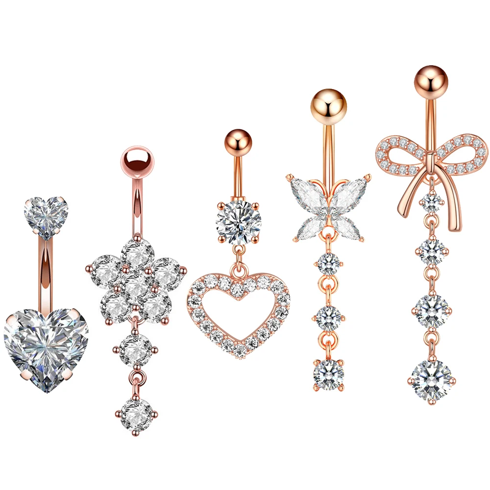 3-5pcs/Lot Belly Button Ring Sets with Heart and Butterfly Designs
