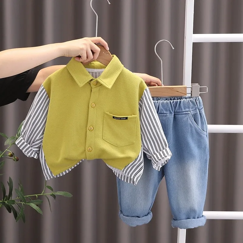 

Boys' Spring and Autumn Set New Children's Baby Casual Collar Shirt Pants Handsome Two Piece Set