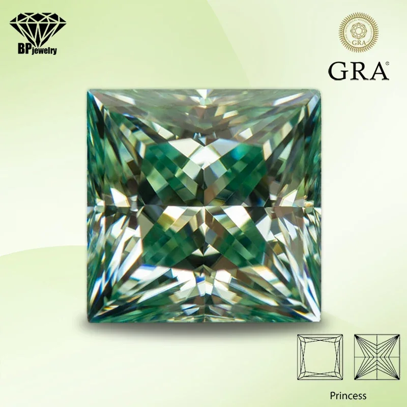 

Moissanite Lab Grown Diamond Primary Color Yellow Green Princess Cut Gemstone for DIY Women Jewelry Making with GRA Certificate