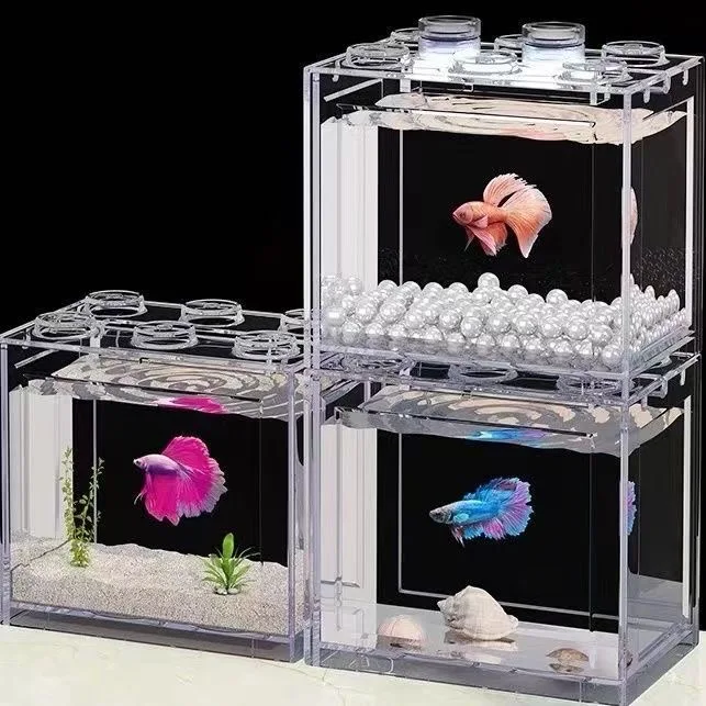 Fighting Fish Building Block  Tank Small Fish Tank Made of Acrylic Material High Transparency Fish Tank