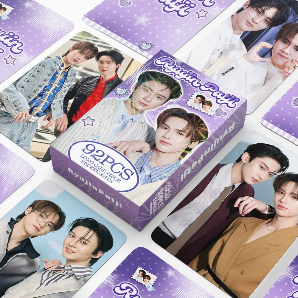 92PCS RyujinPatji Lomo Cards Set 60Pcs HD Photo Cards + 32Pcs Stickers Celebrity Collectible Photocard Gift for Fans