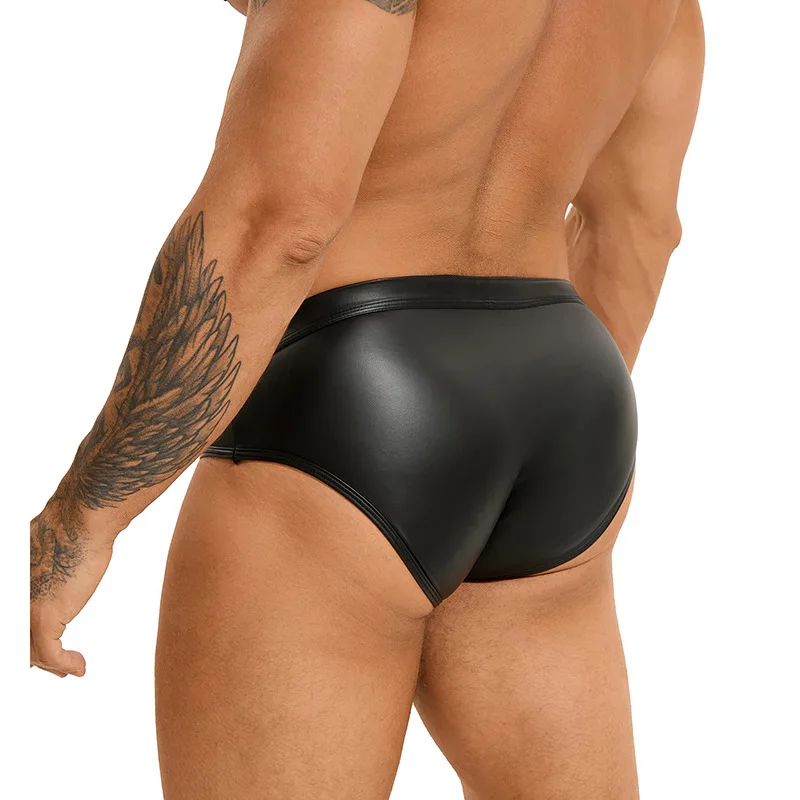Men Underwear Black Sexy PU Faux Leather Rivet Briefs Punk Trend Triangular Style Underpants Men's Panties Slips and Thongs Men