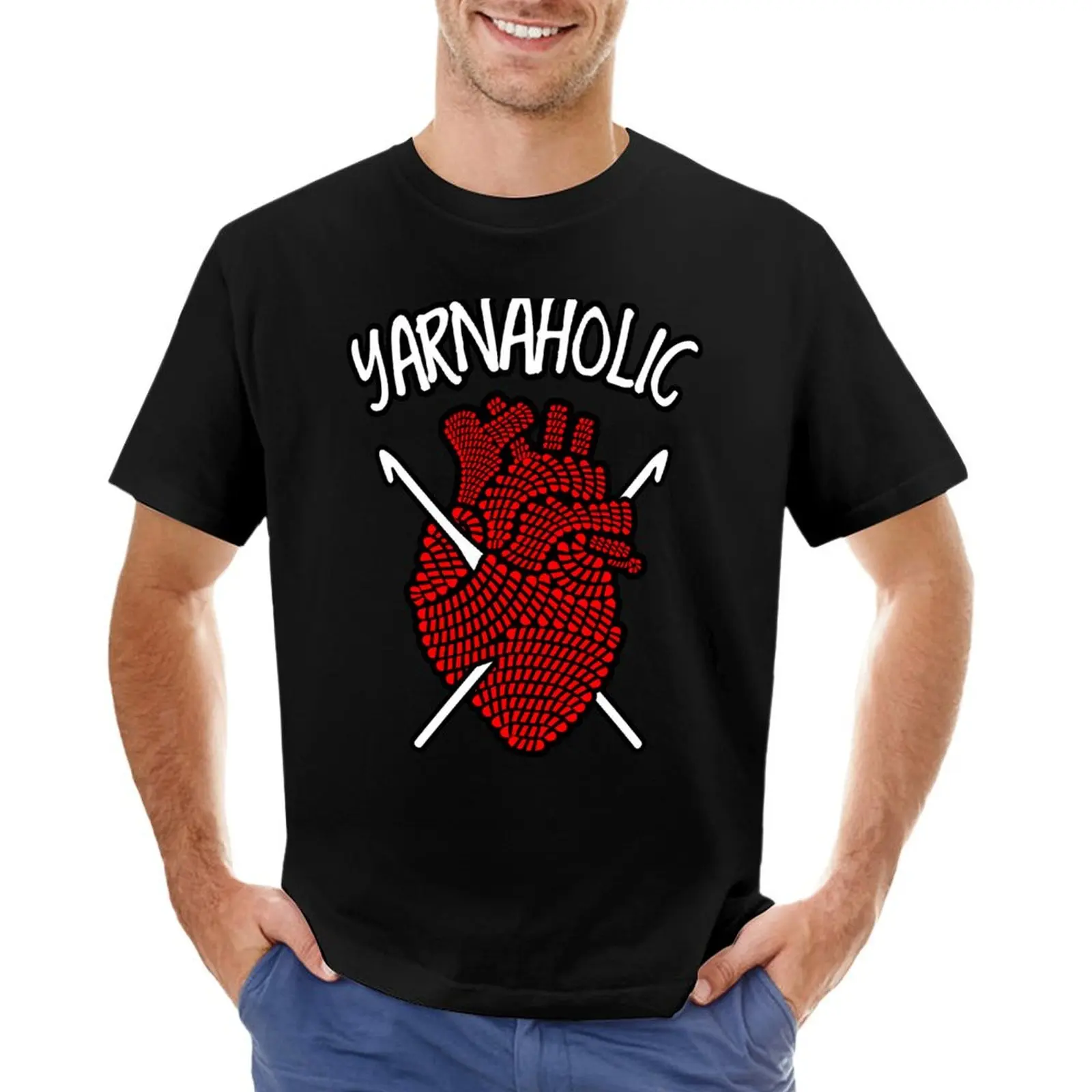 Yarnaholic Crocheting Lover Crochet Yarn Anatomical Heart T-Shirt Short sleeve tee summer tops oversized outfits for men