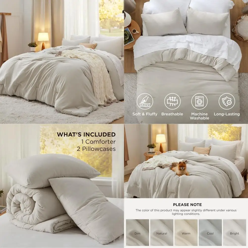 

Бежевый комплект одеял большого размера Queen, мягкое предварительно стираное постельное белье из трех предметов, одеяло 98x98 и 2 наволочки 20x26 для нового использования