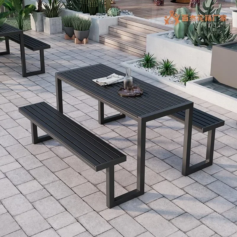 Simple Outdoor Plastic Wood Table and Chair Set Anti-Corrosion Rustproof for Courtyard Square Commercial Street Sales Office