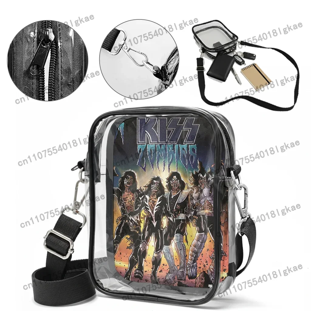 Kiss Poster Transparent lunch bag, crossbody bag with shoulder straps transparent lunch bag for women and men Wh