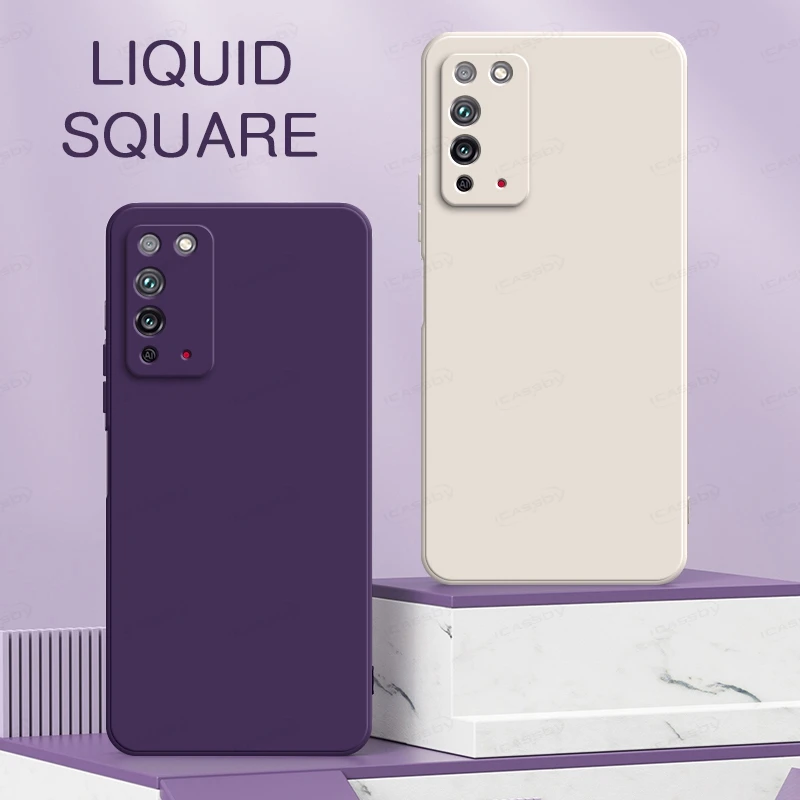 Original Quadratische Flüssig-Silikon Handyhülle für Honor X10 Max 5G X 10 Pro X30 Max Weiche TPU Kamera-Schutzhülle 360° Stoßfeste Abdeckung