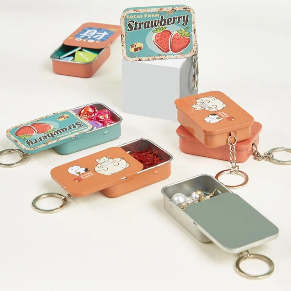 حاويات من الصفيح العلوية لمرطب الشفاه والعطور الصلبة وصناديق معدنية مستطيلة فارغة مع أغطية منزلقة مع حلقة مفاتيح