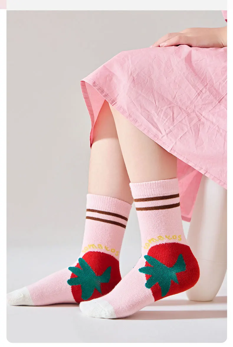 5 Pairs Girls Crew Socks Floral Pattern Children's Socks Autumn Cotton Socks