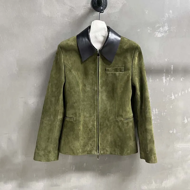 レディースコート 春 スエード レザー ジャケット ターンダウンカラー 服 新ファッション 2025 ショート丈 高品質