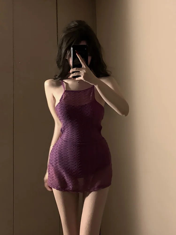 

Сексуальный цельный купальник Pure Desire фиолетового цвета для женщин, с эффектом увеличения груди, повседневный, с круглым вырезом, с защитой от хлора