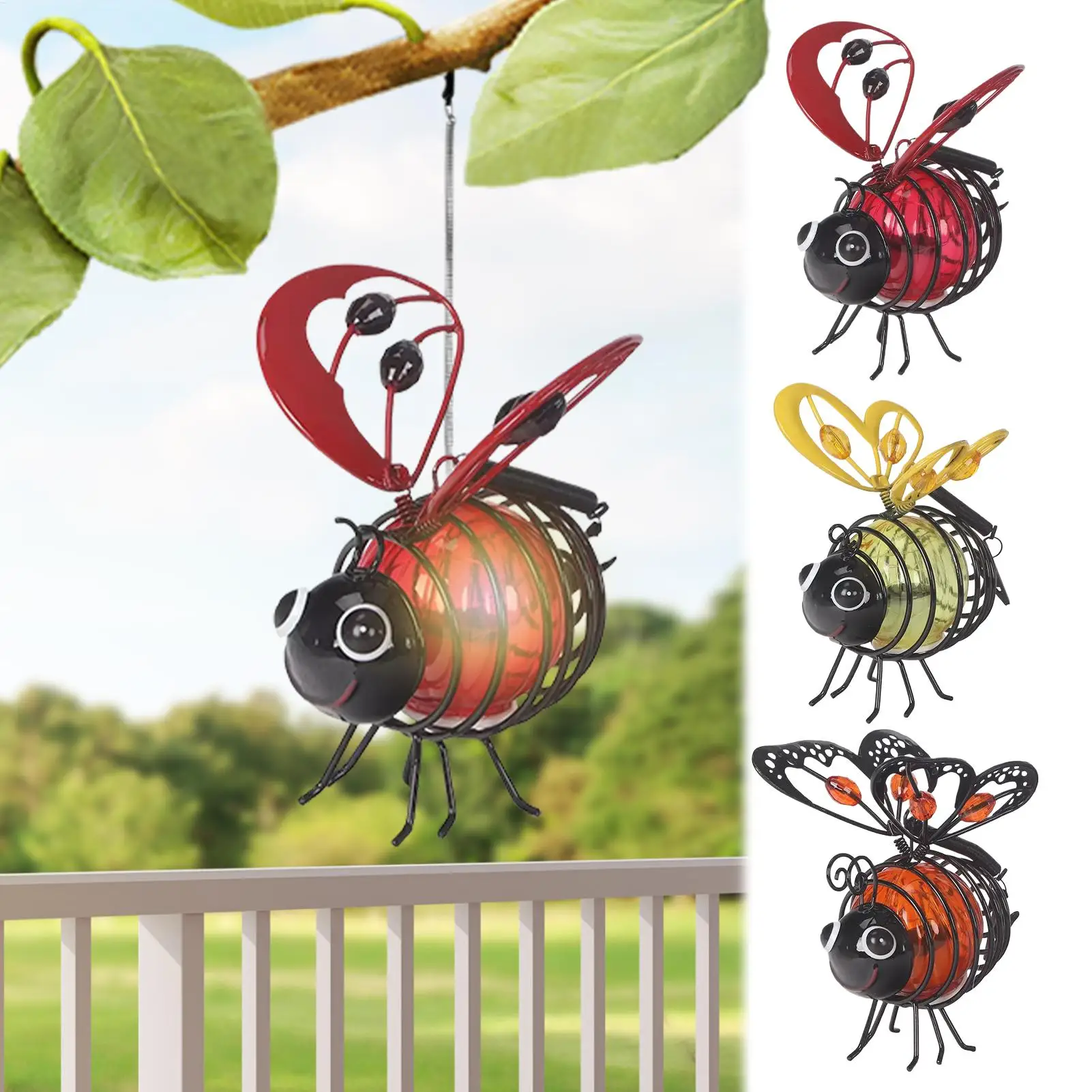 Metal Solar Powered Hanging Bee Light Weather Build LED Outdoor Garden Light for Yard Balcony Porch Garden Decoration