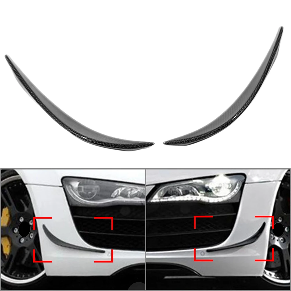 2 Pcs Real Carbon Fiber Car Front Bumper Side Canards Splitter Fins Spoiler Decorative Trim For Audi R8 V8 V10 2007-2016