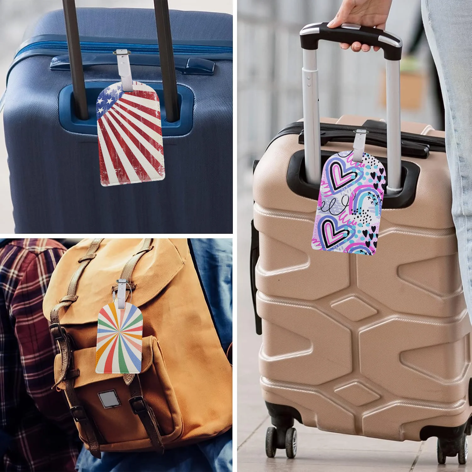 PU Leather Travel Luggage Tags with Privacy Cover for Suitcase Handbags Backpacks Men Women Cute Art Abstract Baggage Tags