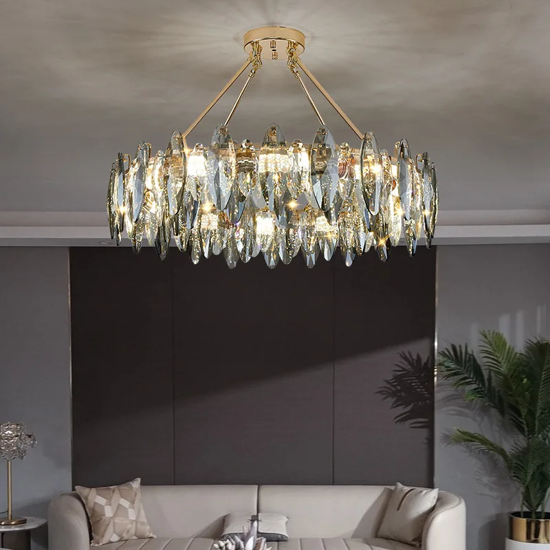 Chandelier Lamp Luxury Middle Crystal Hardware Home Decor Banquet Hall for Home Villa Hotel Adjustable Height Pendant Light