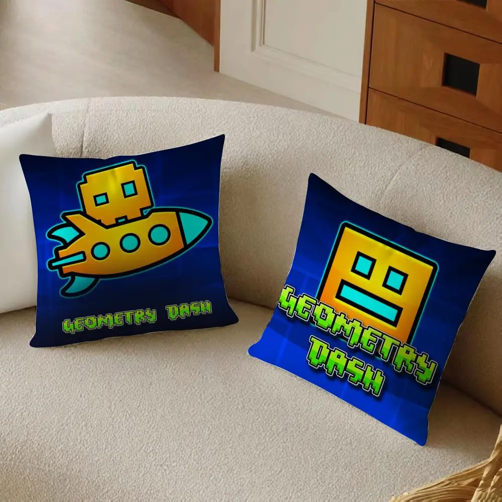 G-Geometry Dash V-Video Cushion Cover Daily Washable Linen Pillowcase Soft  for Sofa Bed Home Room Decor