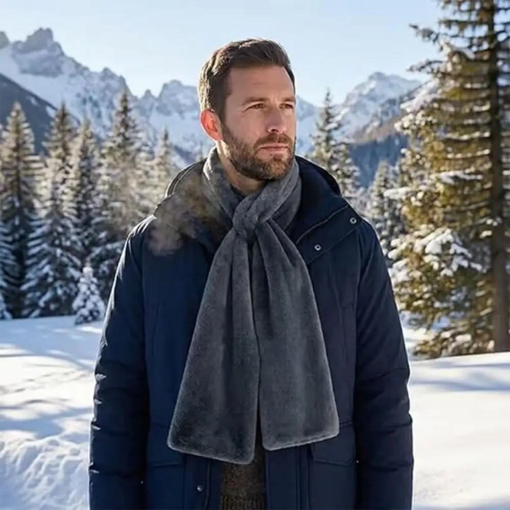 Soft Scarf with Hidden Zipper Pocket Windproof Phone Storage Warm Long Scarf Cold Protection Creative Faux Fur Scarf Women/Men