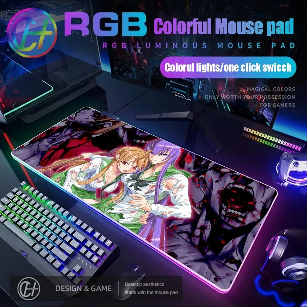 

Коврик для мыши в стиле аниме «Highschool of The Dead Grande» RGB игровой настольный коврик HD Gamer Большой светодиодный светильник XXL Коврики для мыши ПК Компьютерный ковер