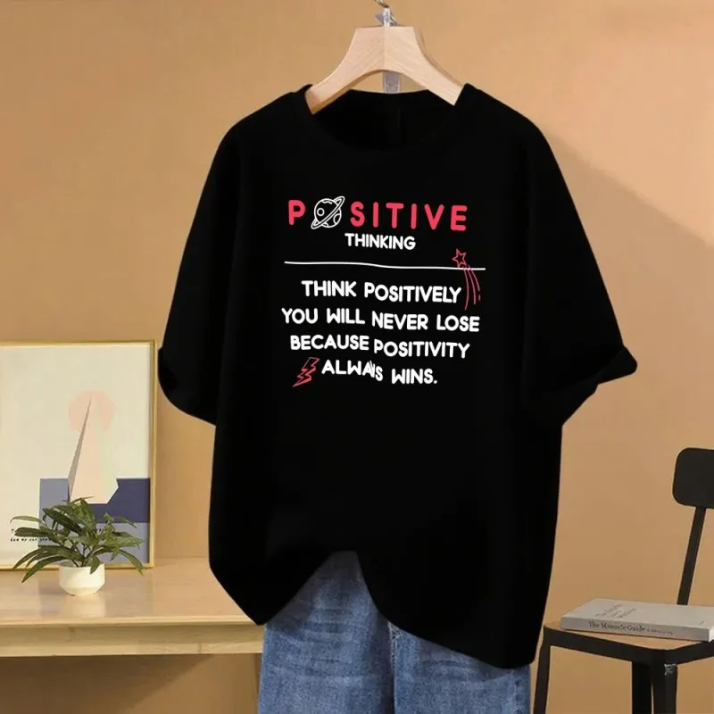 Estampado de planeta espacial y meteorito de manga corta con estampado de algodón suelto para mujer adecuado para primavera y verano