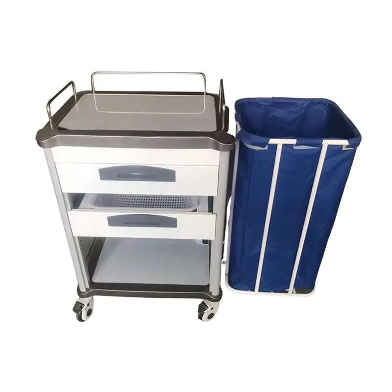ABS Crash Cart Cleaning Hospital Medical Supplies Furniture Dustbin Waste Collecting Garbage Trolley