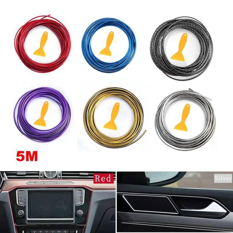 

5M Universal Car Moulding Decoration Flexible Strips Interior Dashboard Door Edge Insert Trim Auto Accessories With Scraper