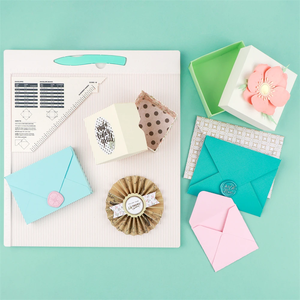 

Large Multi-Purpose Score Board with Bone Folder and Triangular Guide 12x12" Scoring Board for DIY Scrapbooking Gift Box Craft