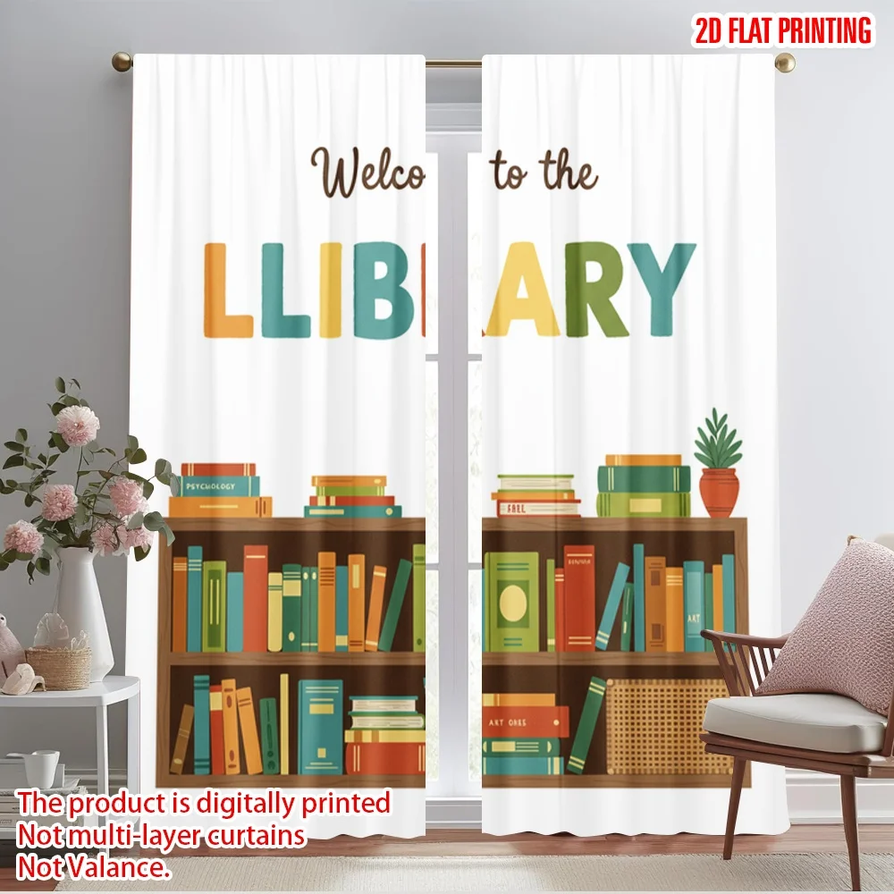 

2pcs 2D flat printing Curtain Welcome Library Psychology 100% Polyester Fabric Without Electricity Festive Curtains Perfect for