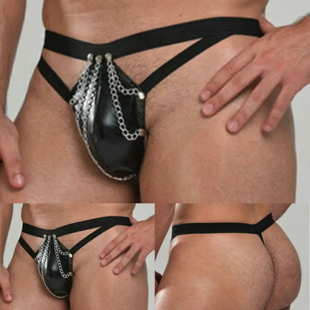 2021 Men  Faux Leather Ring Thong Underwear Brief G-String Underpants Boxers Sexy Men COCK Ring Open Crotch G-string Personality - Image 5