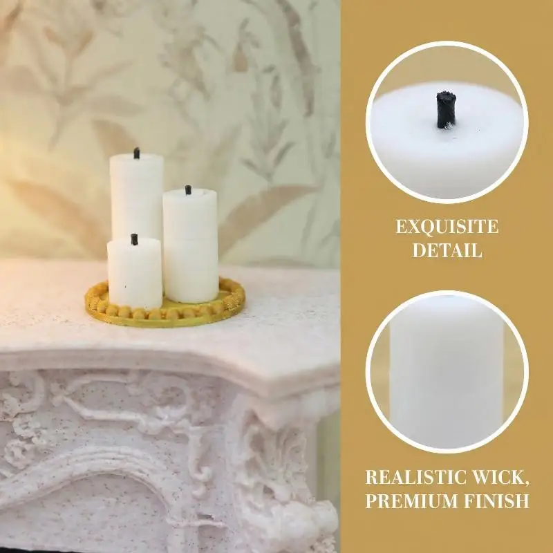 [E] 4Pcs Home Ornament 1:12 Dollhouse Mini White Candle Miniature Tray Set Playhouse Toys Christmas Scene Decoration